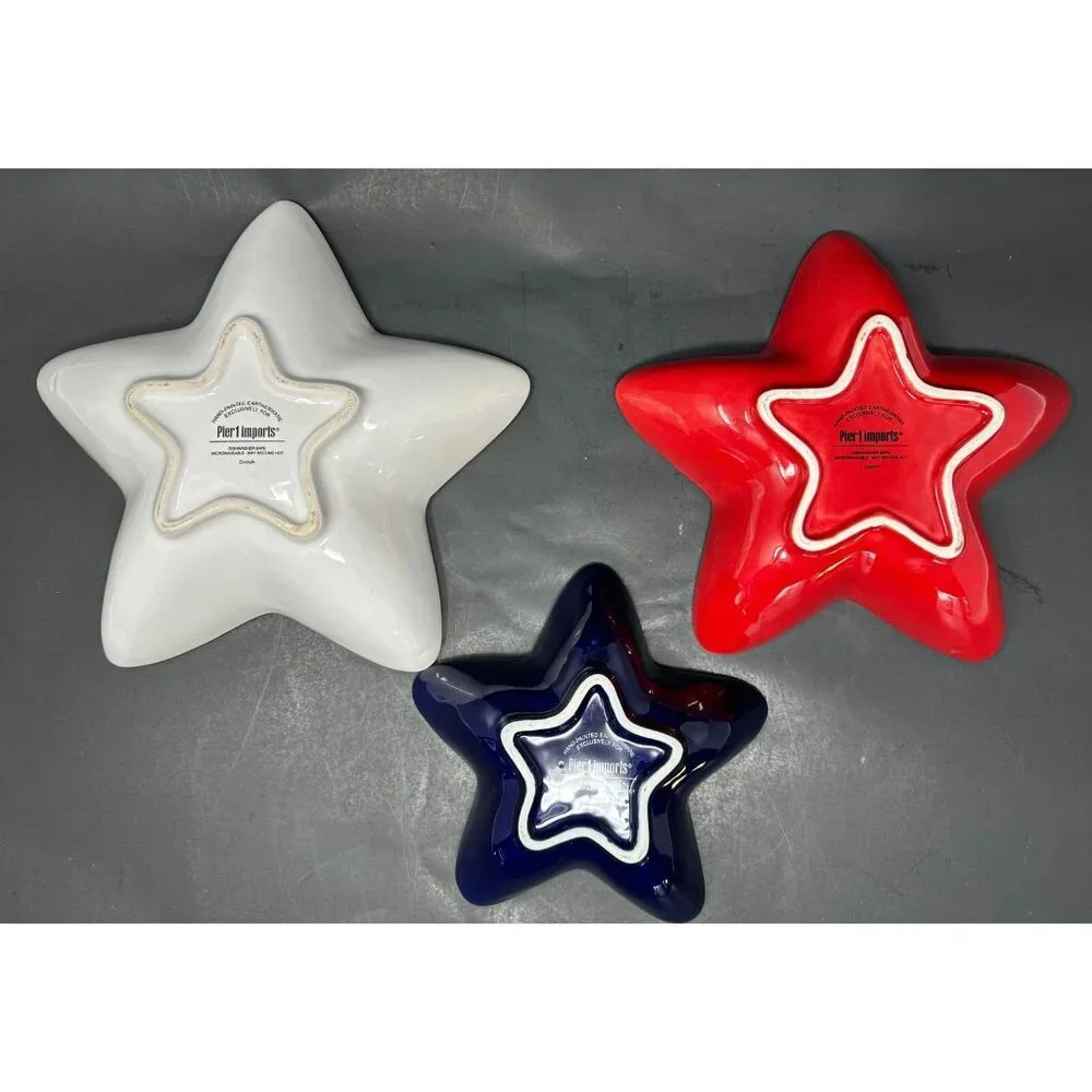 3 PIER 1 STAR SHAPED NESTING SERVING BOWLS Red White Blue Patriotic July 4th HTF - Picture 2 of 15